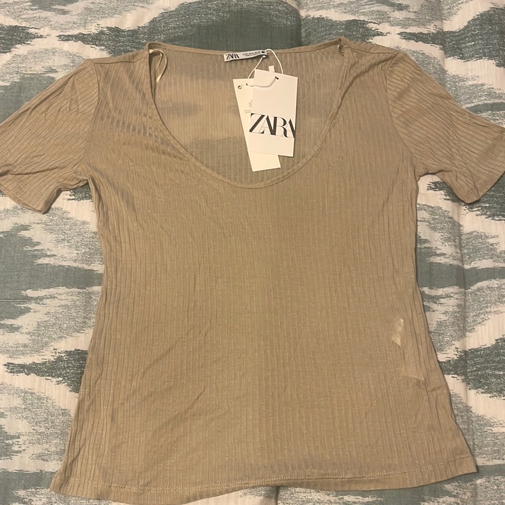 Zara Tan Ribbed Tee